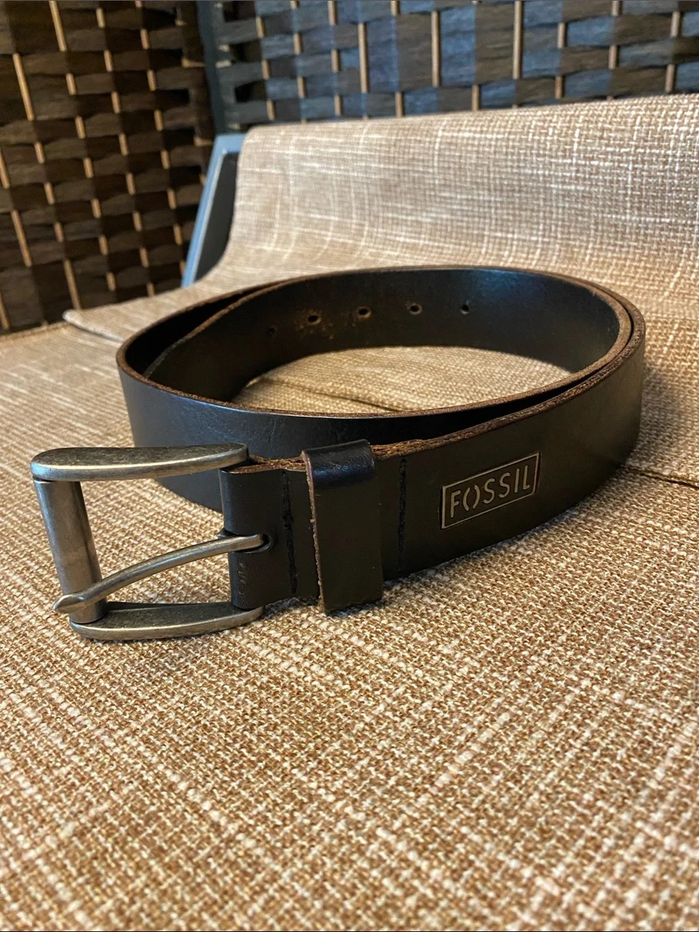 Fossil Dark Brown Leather Belt with Metal Buckle Size 36 90s Workwear Look